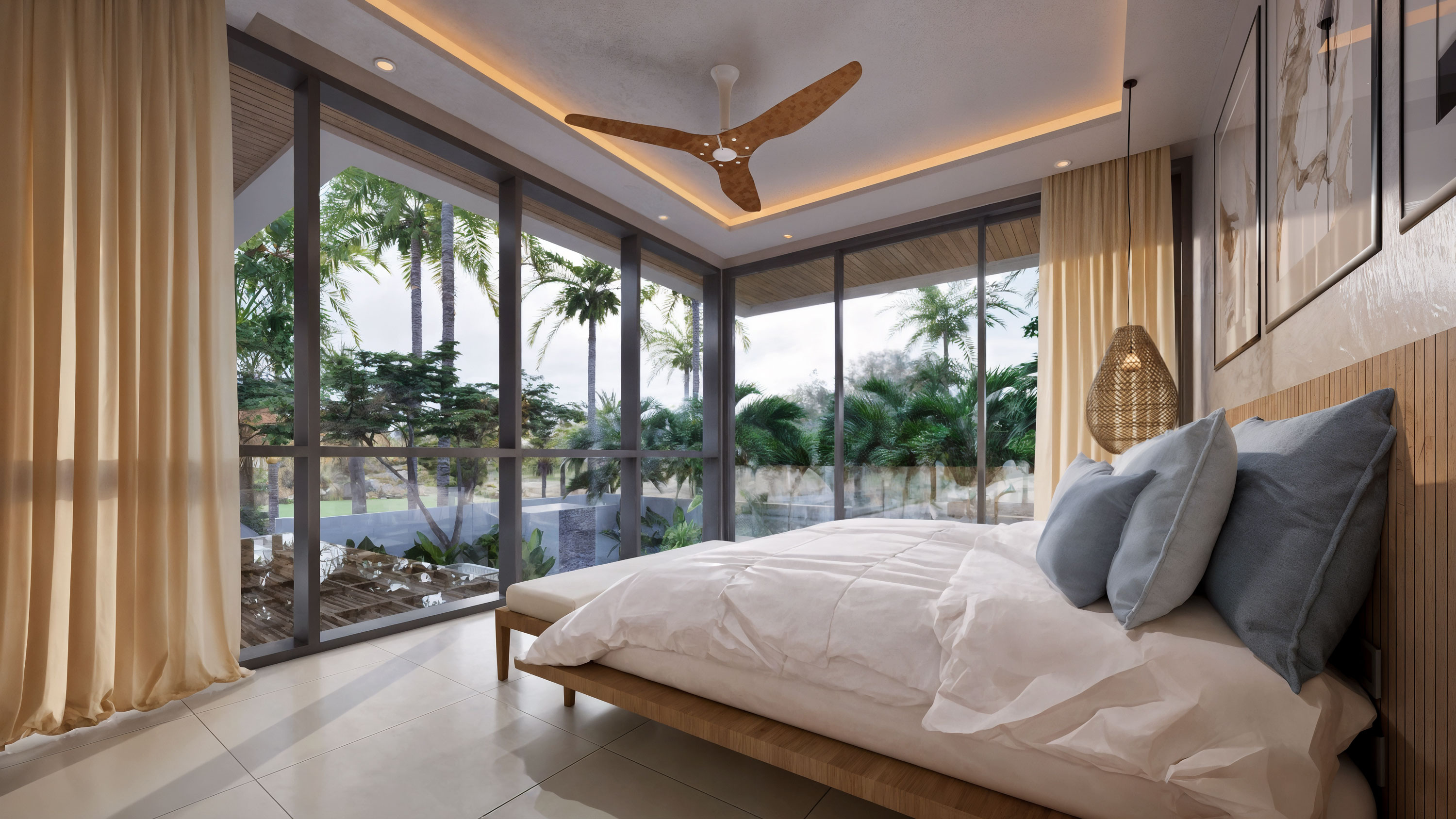 Guest bedroom with corner glazing